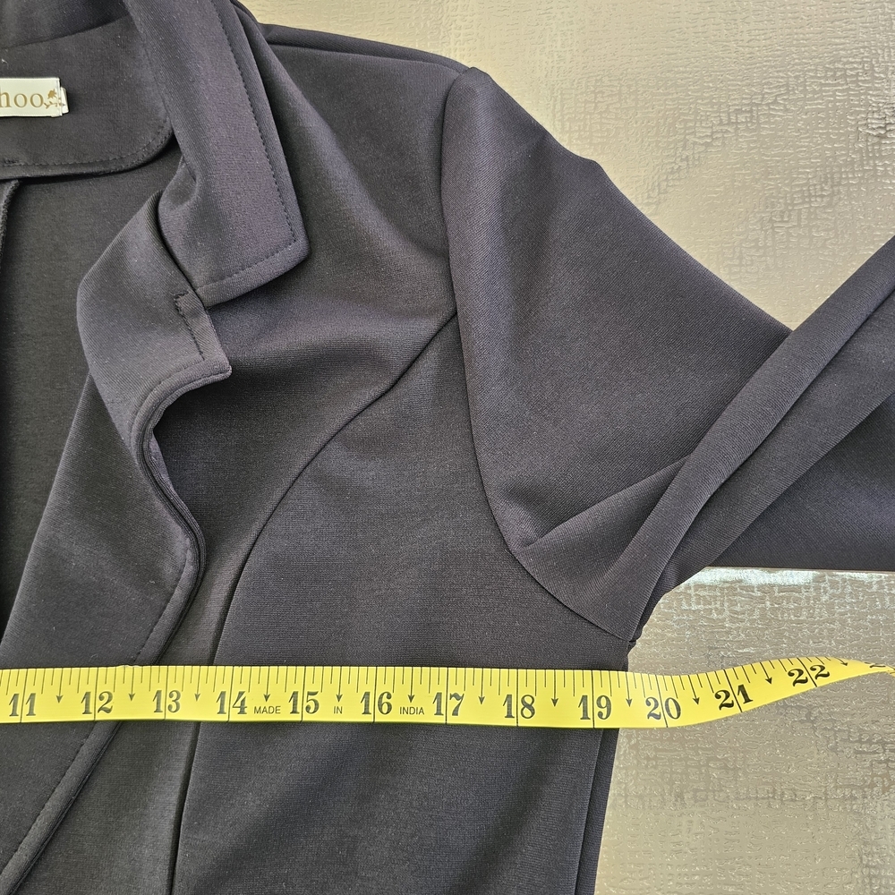 Genhoo Black Blazer Jacket Women’s Longline Chic Minimalist Gold Zip Pockets L - Picture 10 of 12